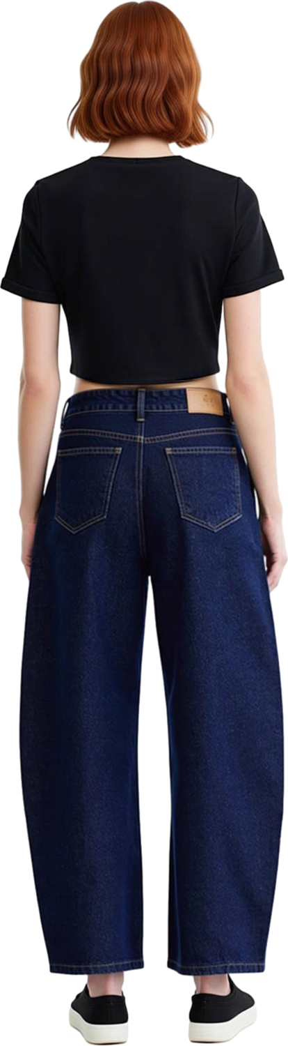 Kadın Yüksek Bel Geniş Paça Denim Pantolon Koyu Fonksiyonel Dayanıklı Kaliteli Konforlu Şık
