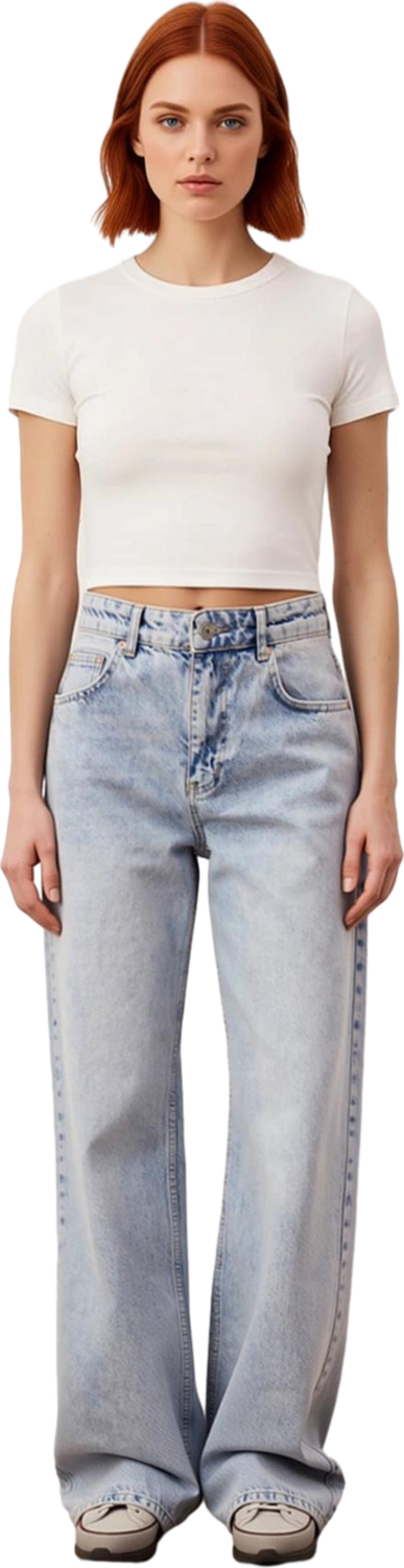 Kadın Açık Yüksek Bel Bol Kesim Denim Pantolon Fonksiyonel Dayanıklı Kaliteli Konforlu Şık