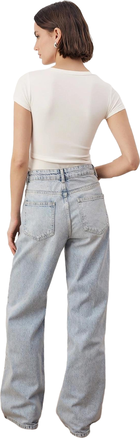 Kadın Açık Yüksek Bel Bol Kesim Denim Pantolon Fonksiyonel Dayanıklı Kaliteli Konforlu Şık