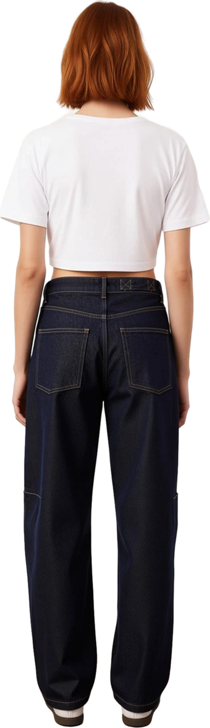 Kadın Koyu Yüksek Bel Barrel Kesim Denim Pantolon Fonksiyonel Dayanıklı Kaliteli Konforlu Şık