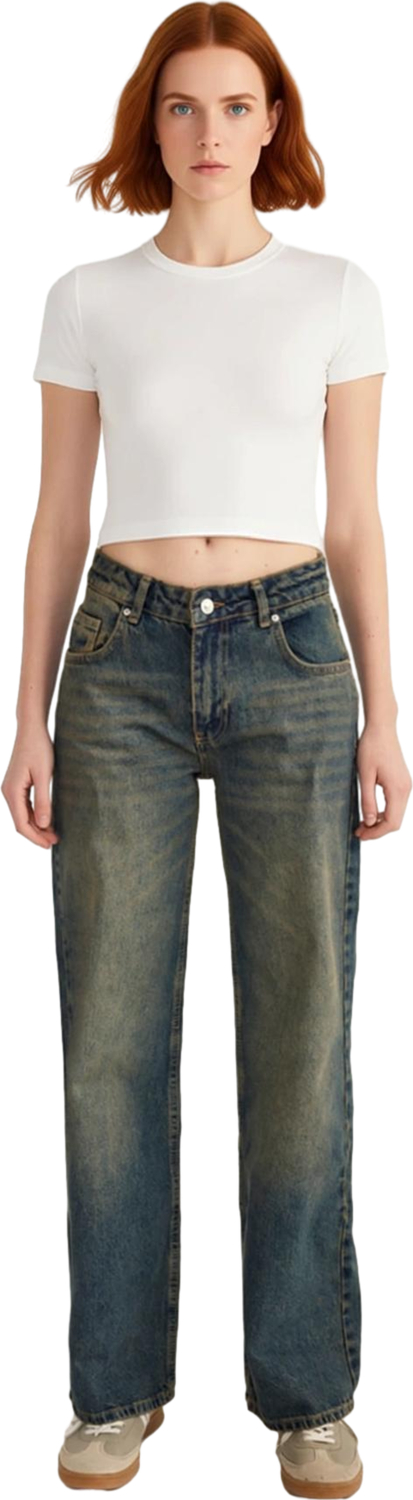 Kadın Vintage Düşük Bel Straight Leg Jean Pantolon Fonksiyonel Dayanıklı Kaliteli Konforlu