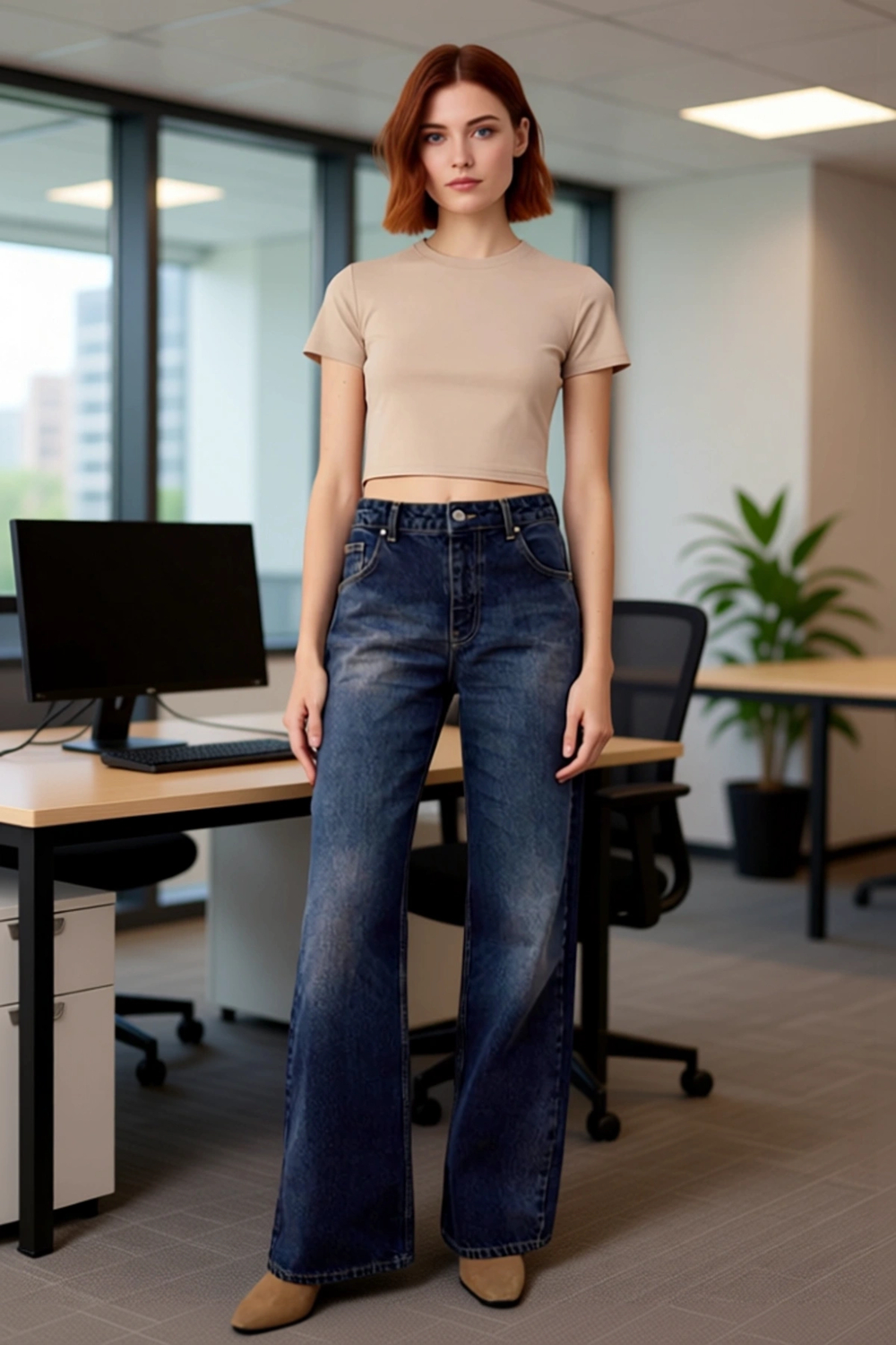 Kadın Koyu Geniş Paça Denim Pantolon Fonksiyonel Dayanıklı Kaliteli Konforlu Estetik Rahat