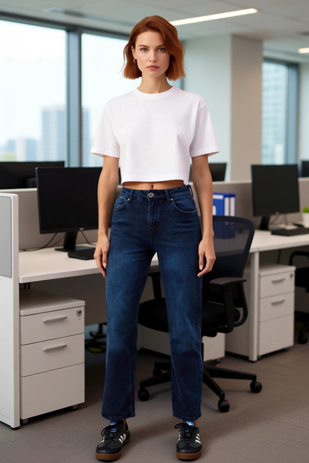 Kadın Yüksek Bel Straight Fit Koyu Jean Fonksiyonel Dayanıklı Kaliteli Konforlu Estetik Şık