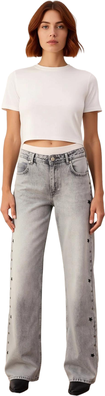 Kadın Cool & Comfort Yıldızlı Geniş Paça Jean Fonksiyonel Dayanıklı Kaliteli Konforlu Spor
