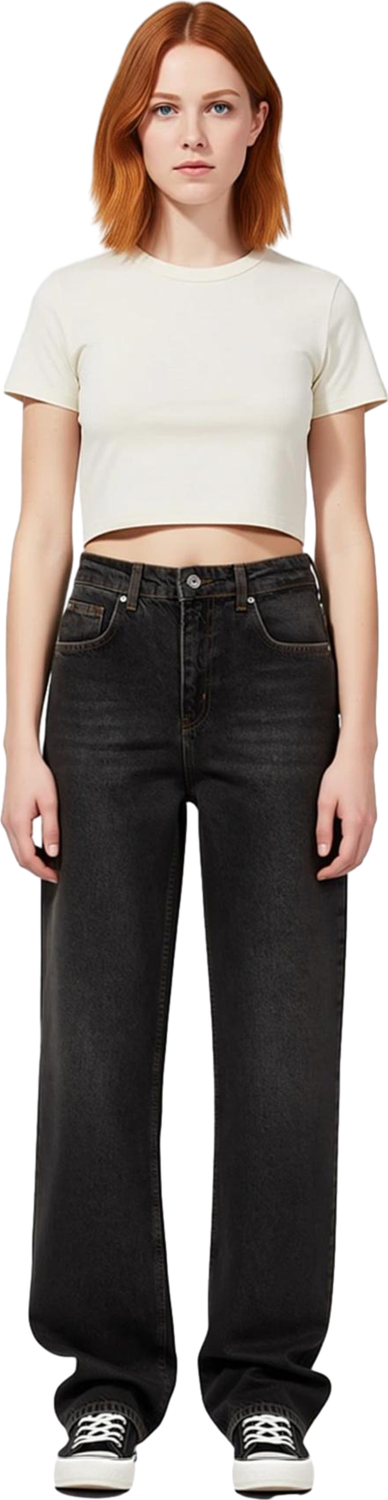 Kadın Geniş Paça Yüksek Bel Antrasit Denim Pantolon Fonksiyonel Dayanıklı Kaliteli Estetik