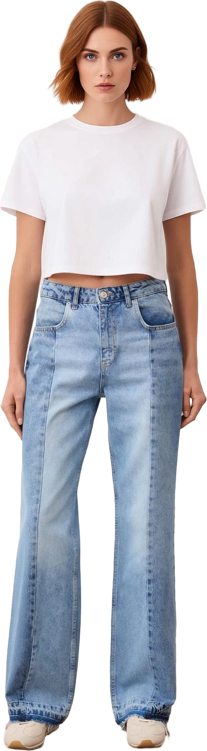 Kadın Yüksek Bel Geniş Paça Denim Pantolon Fonksiyonel Dayanıklı Kaliteli Konforlu Estetik
