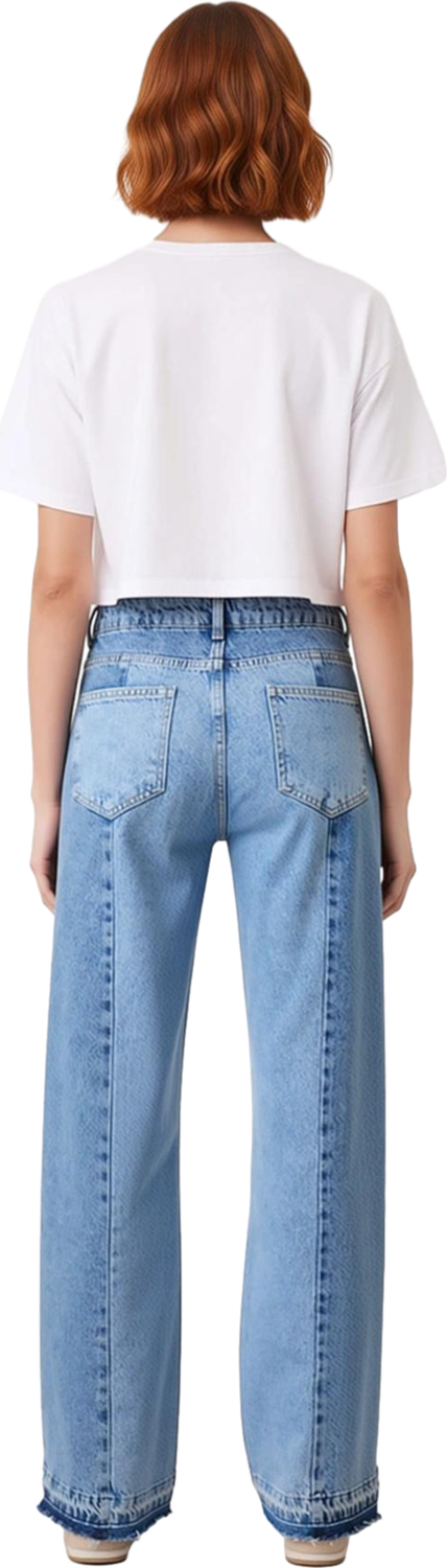 Kadın Yüksek Bel Geniş Paça Denim Pantolon Fonksiyonel Dayanıklı Kaliteli Konforlu Estetik