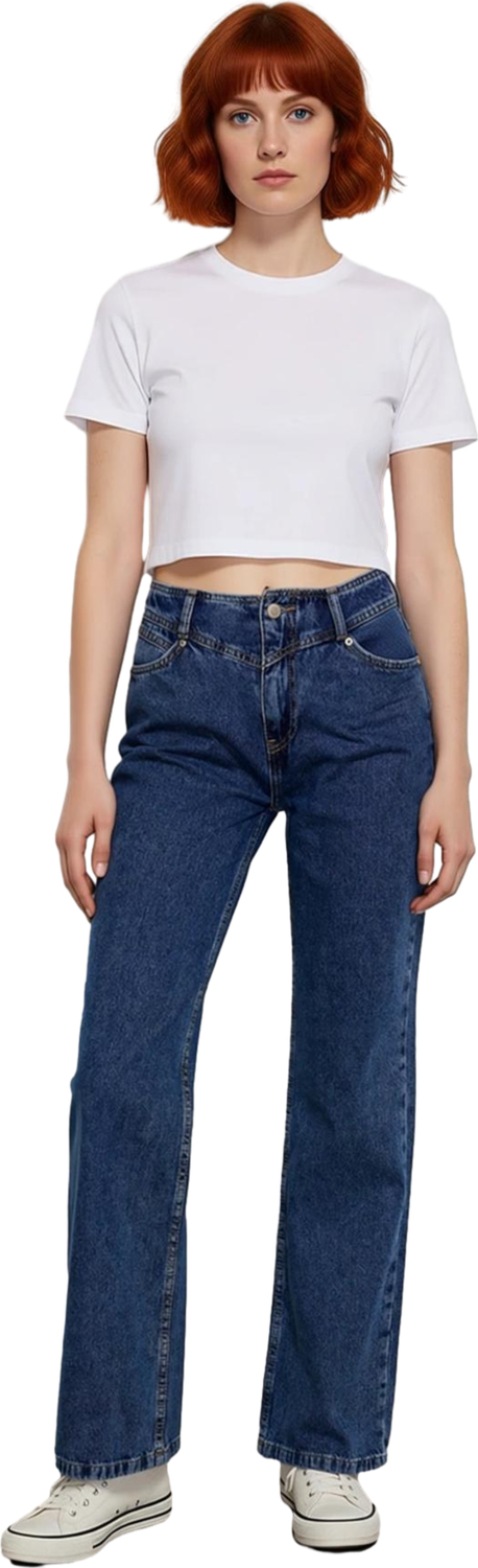 Kadın Koyu Yüksek Bel Düz Kesim Denim Pantolon Fonksiyonel Dayanıklı Kaliteli Konforlu Şık