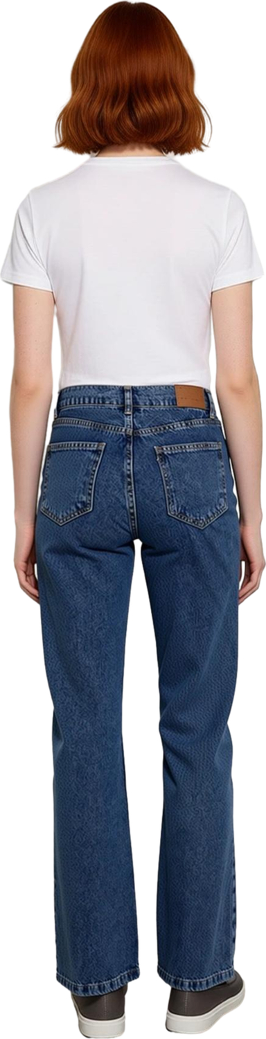 Kadın Koyu Yüksek Bel Düz Kesim Denim Pantolon Fonksiyonel Dayanıklı Kaliteli Konforlu Şık