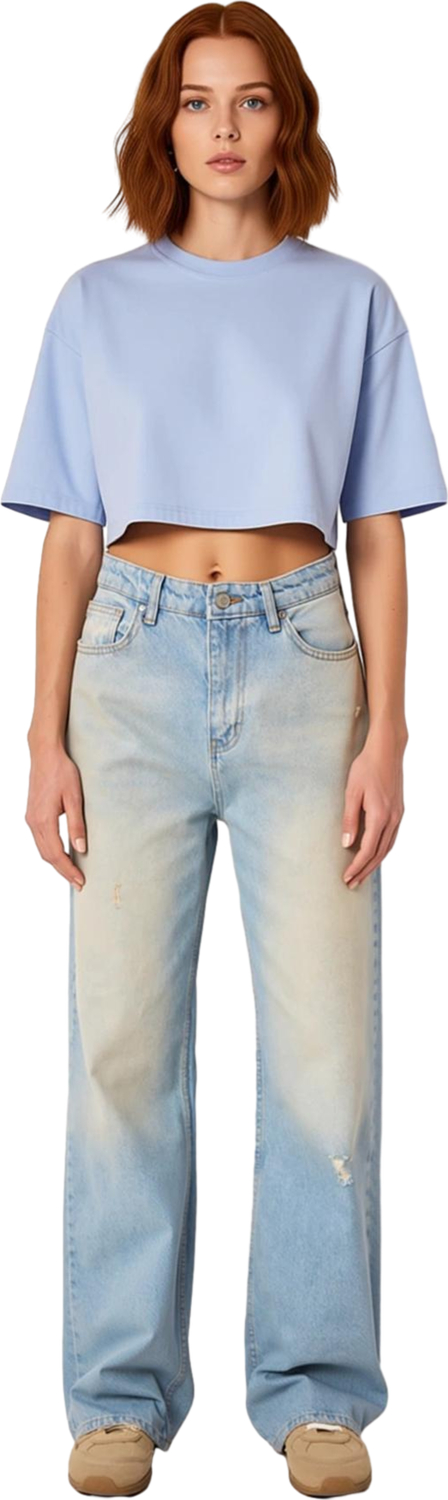 Kadın Eskitme Yüksek Bel Bol Paça Denim Pantolon Fonksiyonel Dayanıklı Kaliteli Konforlu Şık