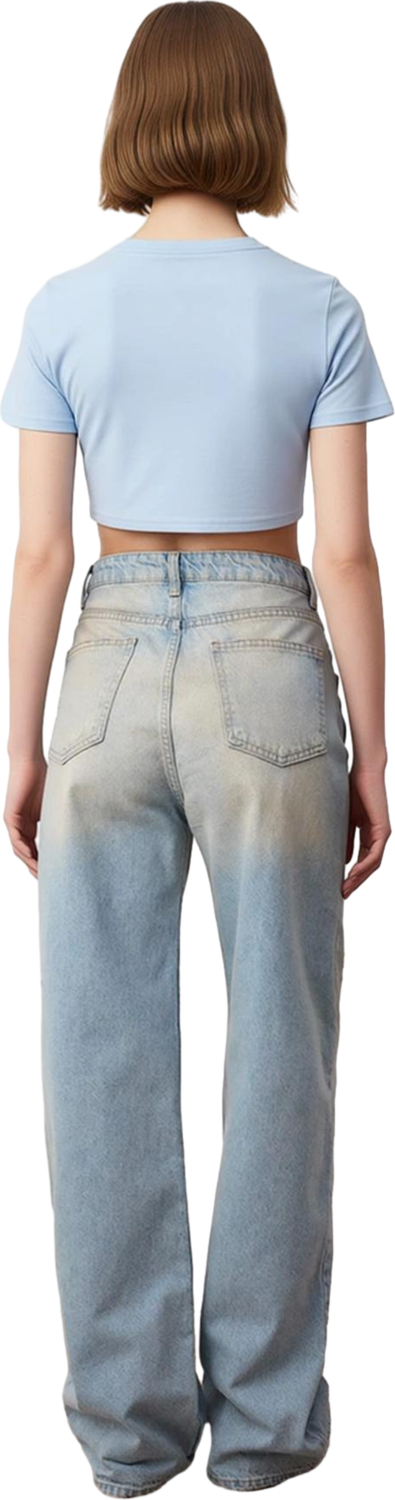 Kadın Eskitme Yüksek Bel Bol Paça Denim Pantolon Fonksiyonel Dayanıklı Kaliteli Konforlu Şık