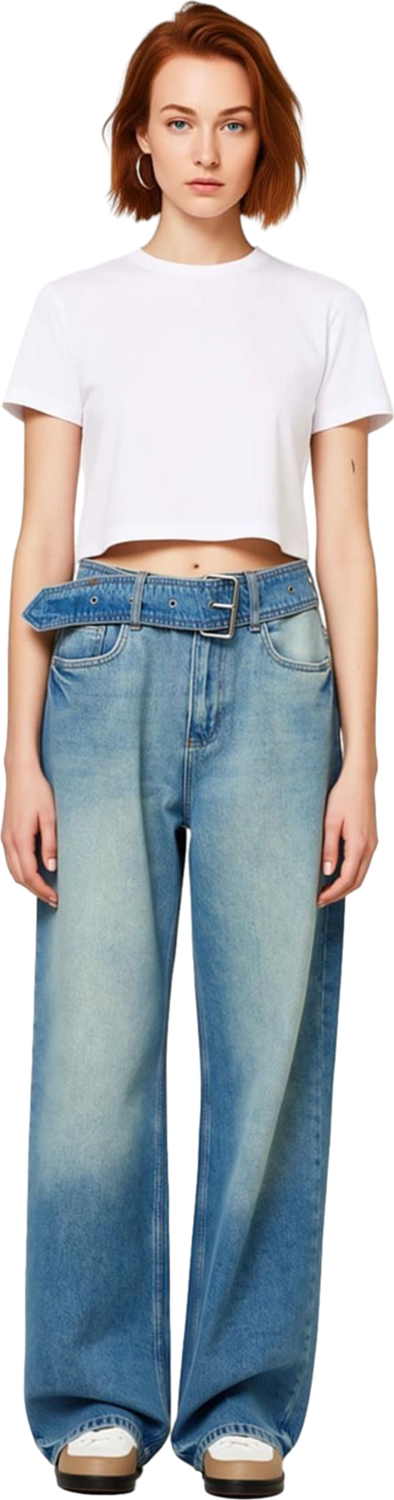 Kadın Wide Leg Kemerli Kot Pantolon Fonksiyonel Dayanıklı Kaliteli Konforlu Estetik Modern