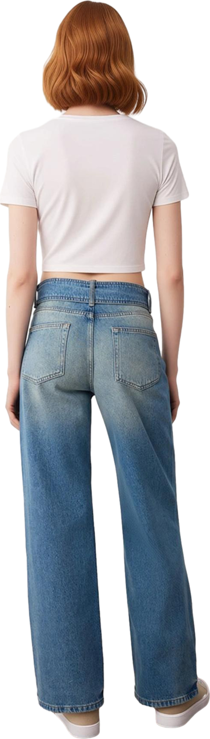 Kadın Wide Leg Kemerli Kot Pantolon Fonksiyonel Dayanıklı Kaliteli Konforlu Estetik Modern