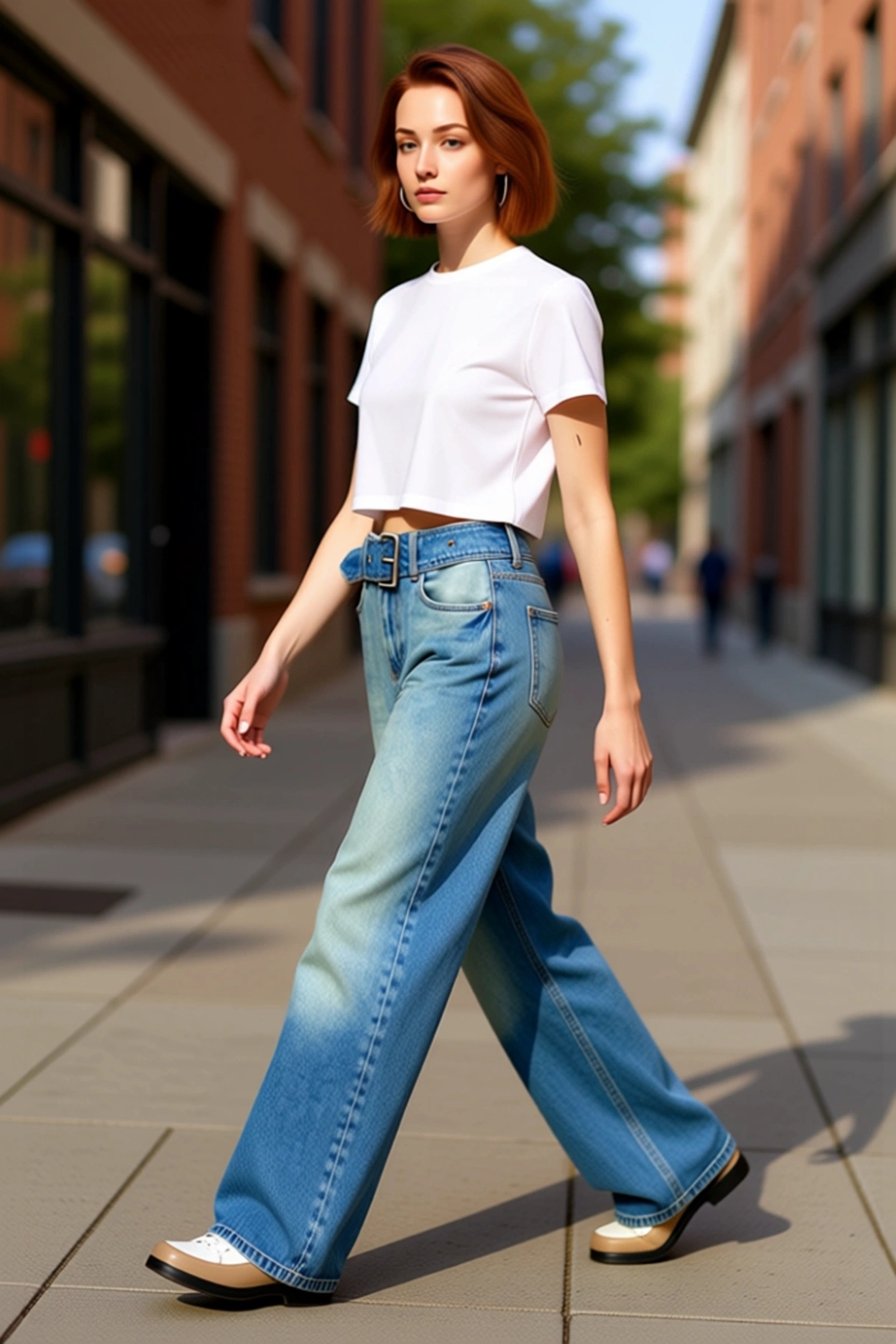 Kadın Wide Leg Kemerli Kot Pantolon Fonksiyonel Dayanıklı Kaliteli Konforlu Estetik Modern