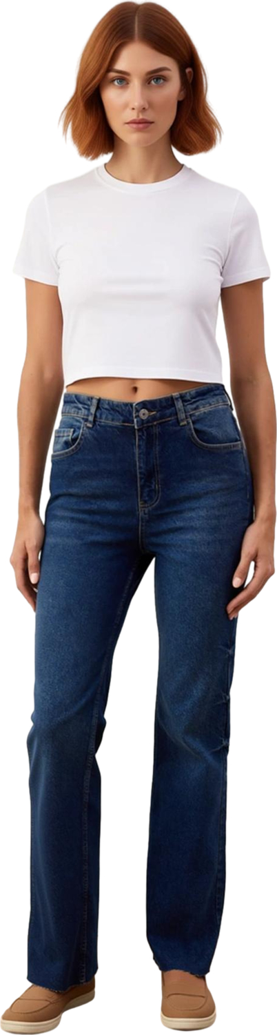 Kadın Yüksek Bel İspanyol Paça Denim Pantolon Fonksiyonel Dayanıklı Kaliteli Konforlu Spor