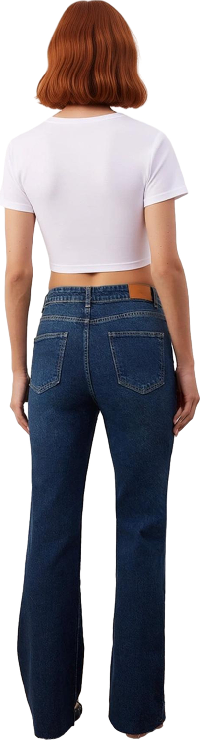 Kadın Yüksek Bel İspanyol Paça Denim Pantolon Fonksiyonel Dayanıklı Kaliteli Konforlu Spor