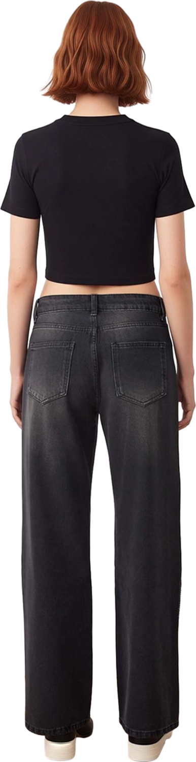 Kadın Wide Leg Denim Pantolon Aksesuar Detaylı Fonksiyonel Dayanıklı Kaliteli Konforlu Şık