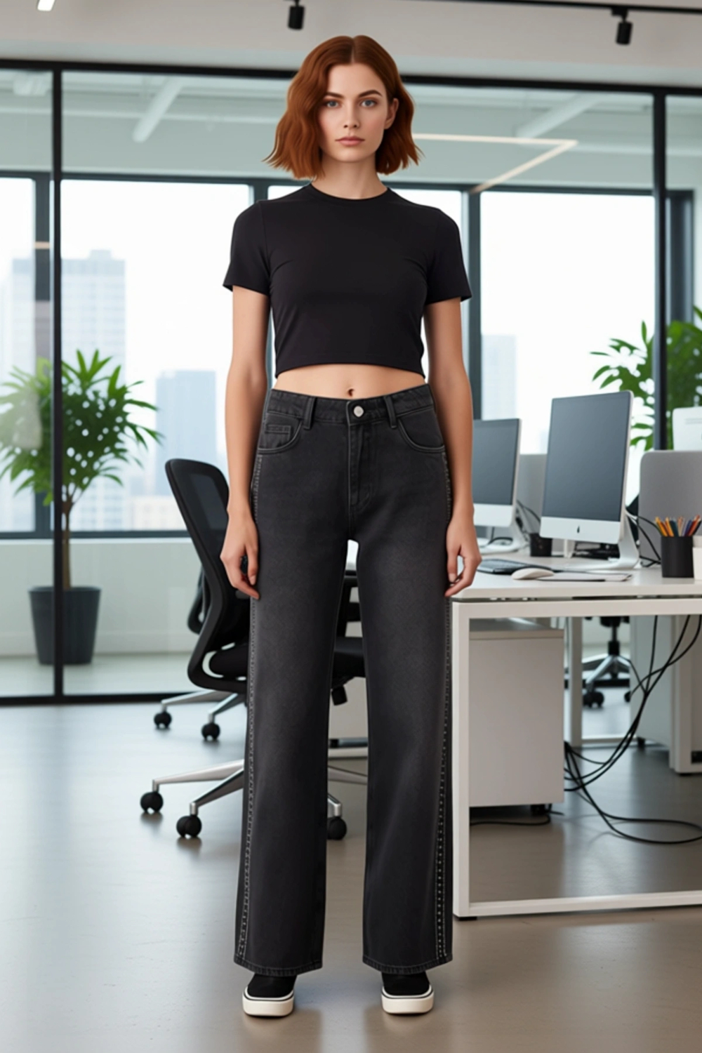 Kadın Wide Leg Denim Pantolon Aksesuar Detaylı Fonksiyonel Dayanıklı Kaliteli Konforlu Şık