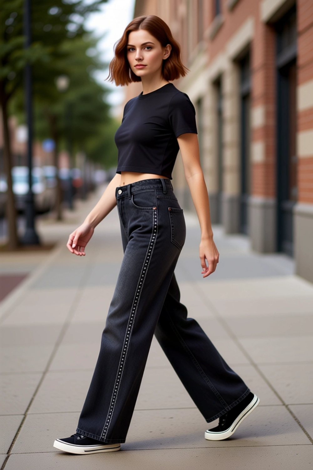 Kadın Wide Leg Denim Pantolon Aksesuar Detaylı Fonksiyonel Dayanıklı Kaliteli Konforlu Şık