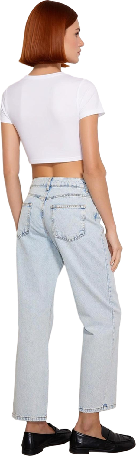 Kadın Açık Yüksek Bel Straight Kesim Jean Pantolon Fonksiyonel Dayanıklı Kaliteli Konforlu