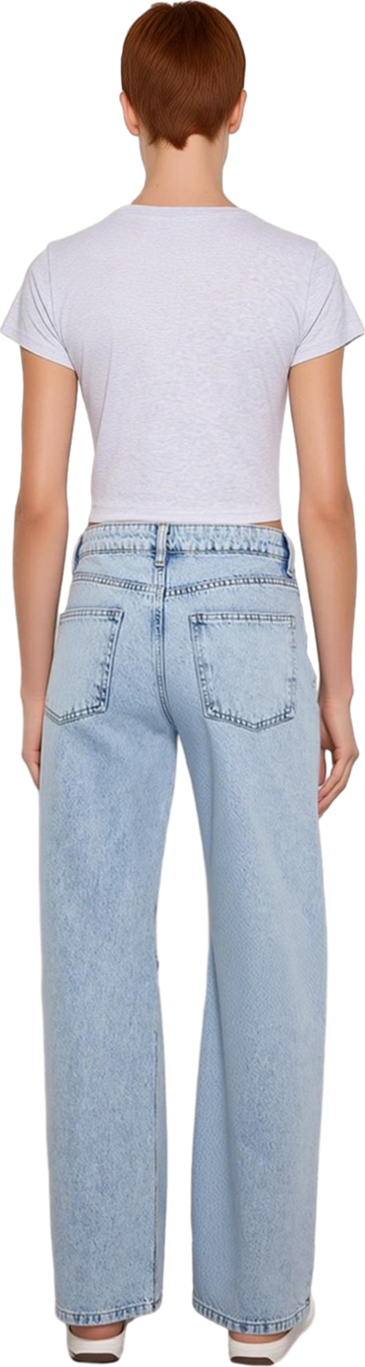 Kadın Açık Wide Leg Denim Pantolon Yüksek Bel Fonksiyonel Dayanıklı Kaliteli Konforlu Spor