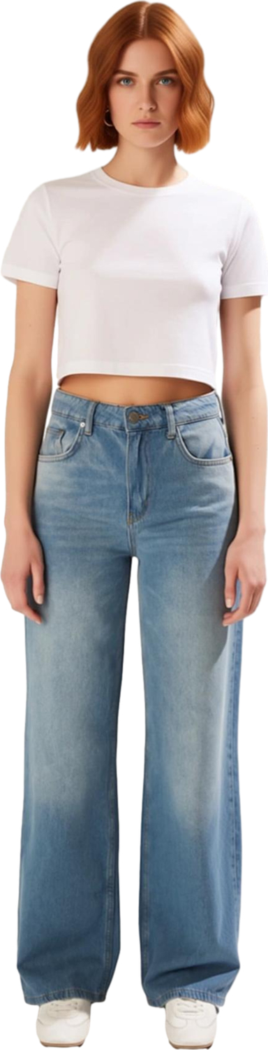 Kadın Açık Denim Wide Leg Pantolon Fonksiyonel Dayanıklı Kaliteli Konforlu Estetik Premium