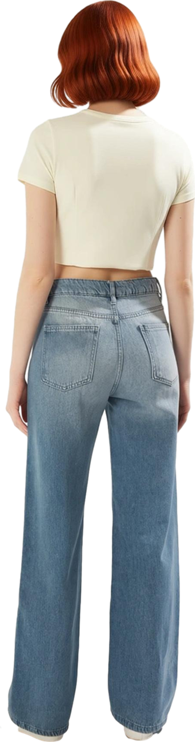 Kadın Açık Denim Wide Leg Pantolon Fonksiyonel Dayanıklı Kaliteli Konforlu Estetik Premium
