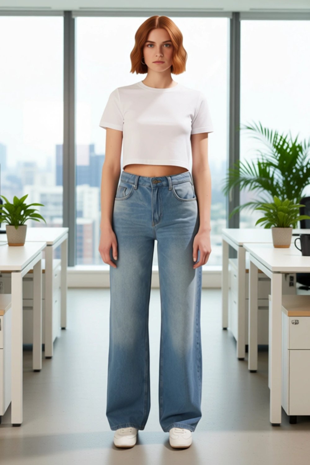 Kadın Açık Denim Wide Leg Pantolon Fonksiyonel Dayanıklı Kaliteli Konforlu Estetik Premium
