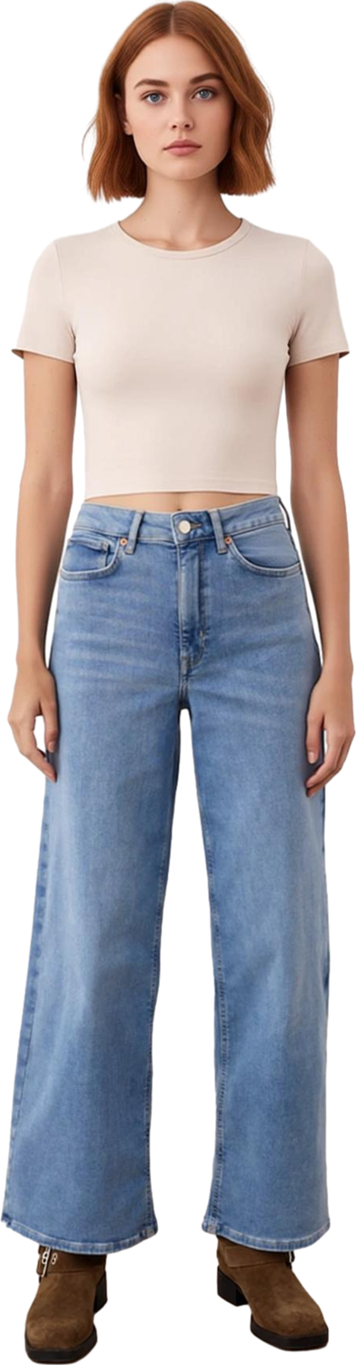 Kadın Wide Leg Denim Pantolon Yüksek Bel Fonksiyonel Dayanıklı Kaliteli Konforlu Estetik Şık
