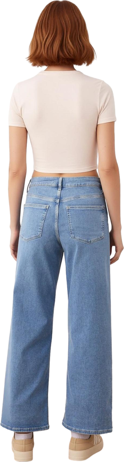 Kadın Wide Leg Denim Pantolon Yüksek Bel Fonksiyonel Dayanıklı Kaliteli Konforlu Estetik Şık