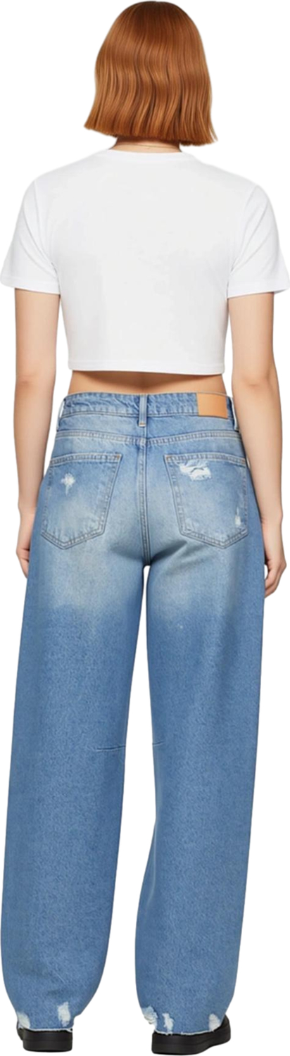 Kadın Vintage Bol Paça Yırtıklı Kot Pantolon Fonksiyonel Dayanıklı Kaliteli Konforlu Rahat