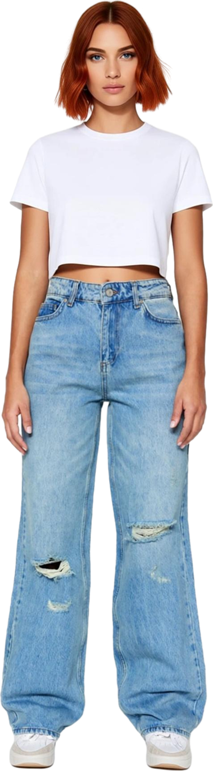 Kadın Geniş Paça Yırtıklı Denim Pantolon Fonksiyonel Dayanıklı Kaliteli Konforlu Estetik Şık