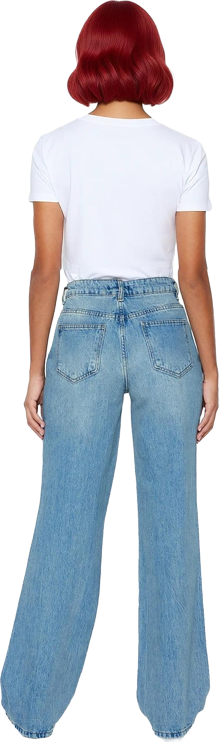 Kadın Geniş Paça Yırtıklı Denim Pantolon Fonksiyonel Dayanıklı Kaliteli Konforlu Estetik Şık