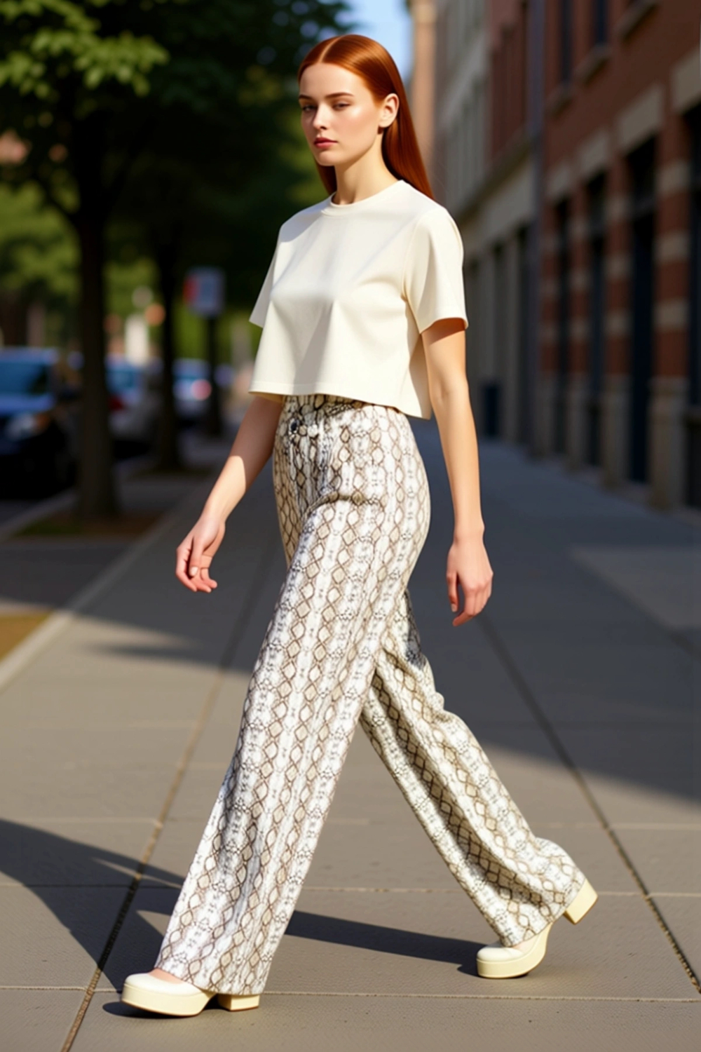 Kadın Yılan Desenli Wide Leg Kot Pantolon Yüksek Bel Fonksiyonel Dayanıklı Kaliteli Modern