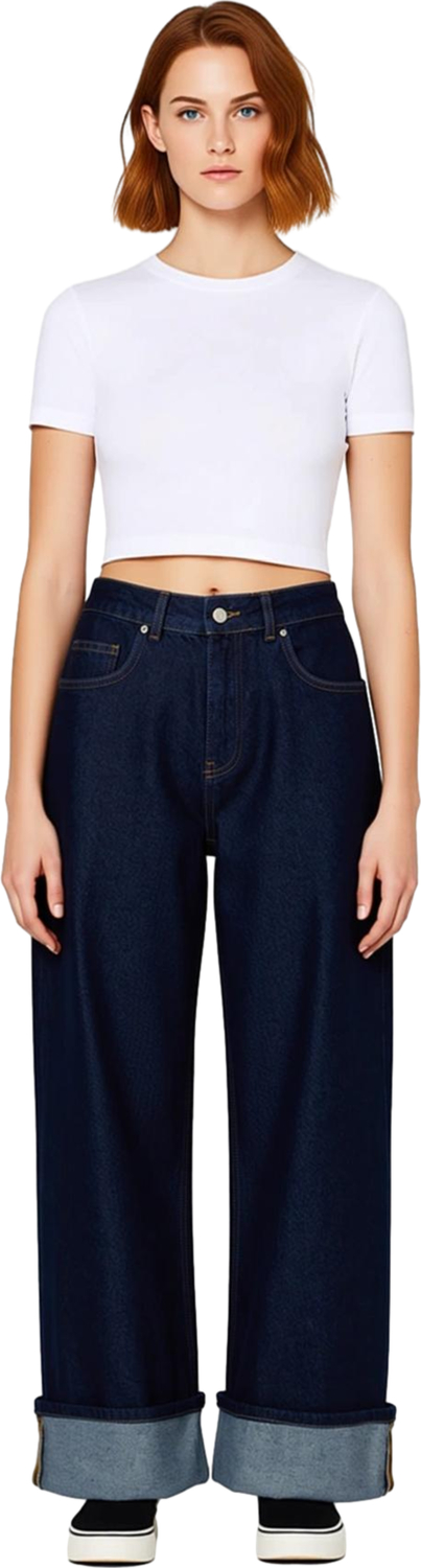 Kadın Geniş Paça Koyu Denim Pantolon Normal Bel Fonksiyonel Dayanıklı Kaliteli Konforlu Şık