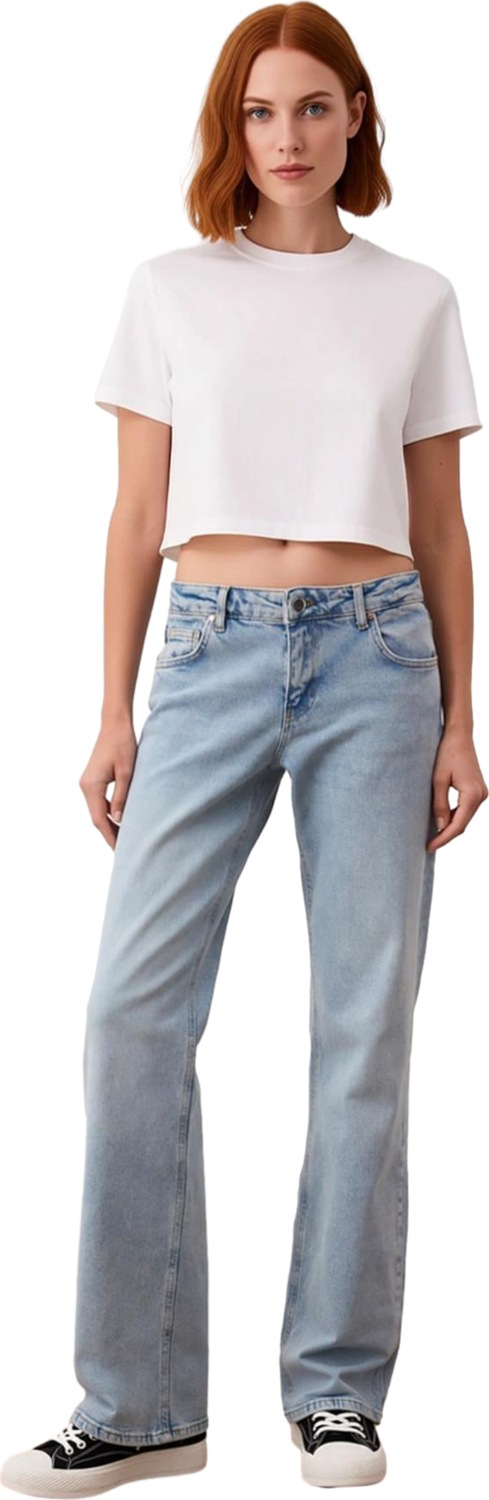 Kadın Açık Wide Leg Denim Pantolon Düşük Bel Fonksiyonel Dayanıklı Kaliteli Konforlu Rahat