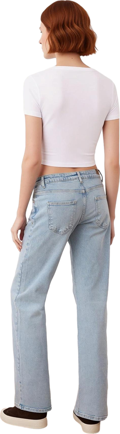 Kadın Açık Wide Leg Denim Pantolon Düşük Bel Fonksiyonel Dayanıklı Kaliteli Konforlu Rahat