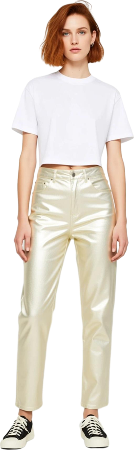 Kadın Metalik Efektli Yüksek Bel Straight Fit Jean Fonksiyonel Dayanıklı Kaliteli Konforlu