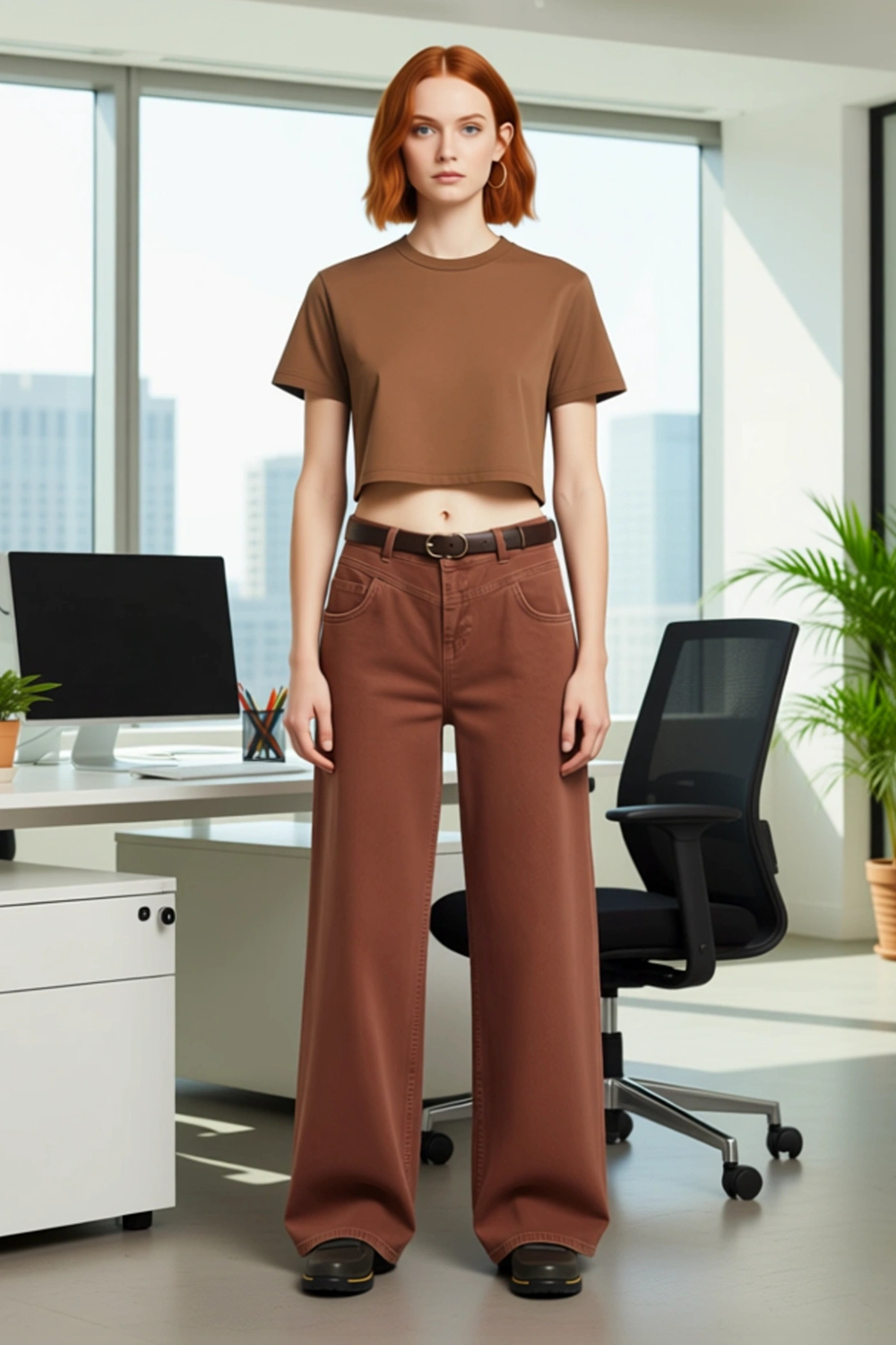 Kadın Düz Kesim Wide Leg Kot Pantolon Kemer Aksesuarlı Fonksiyonel Dayanıklı Kaliteli Spor