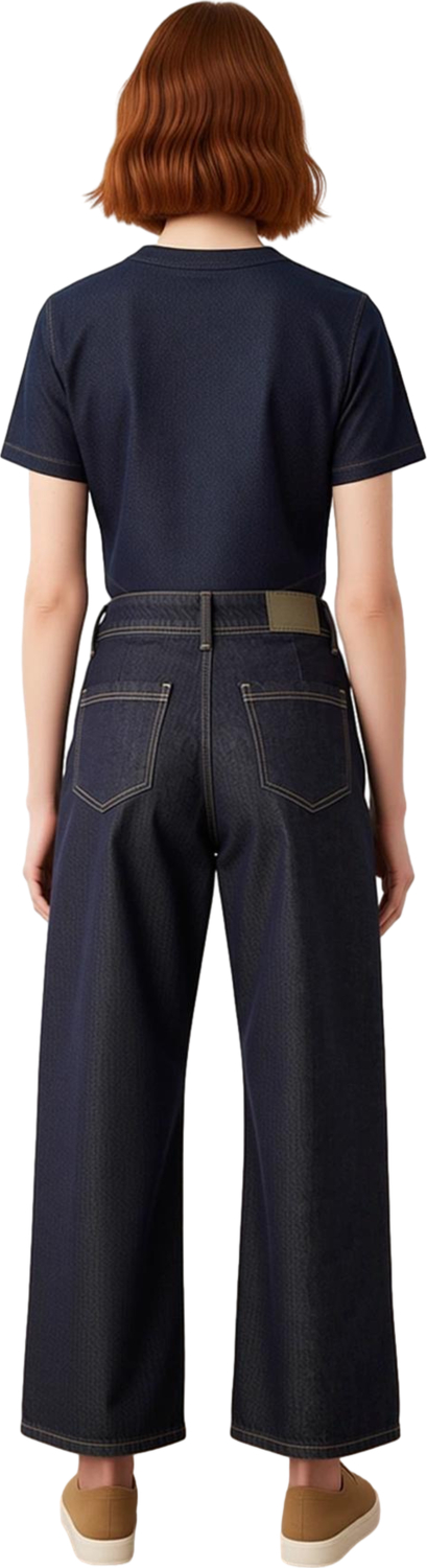 Kadın Koyu Geniş Paça Denim Pantolon Yüksek Bel Fonksiyonel Dayanıklı Kaliteli Konforlu Şık