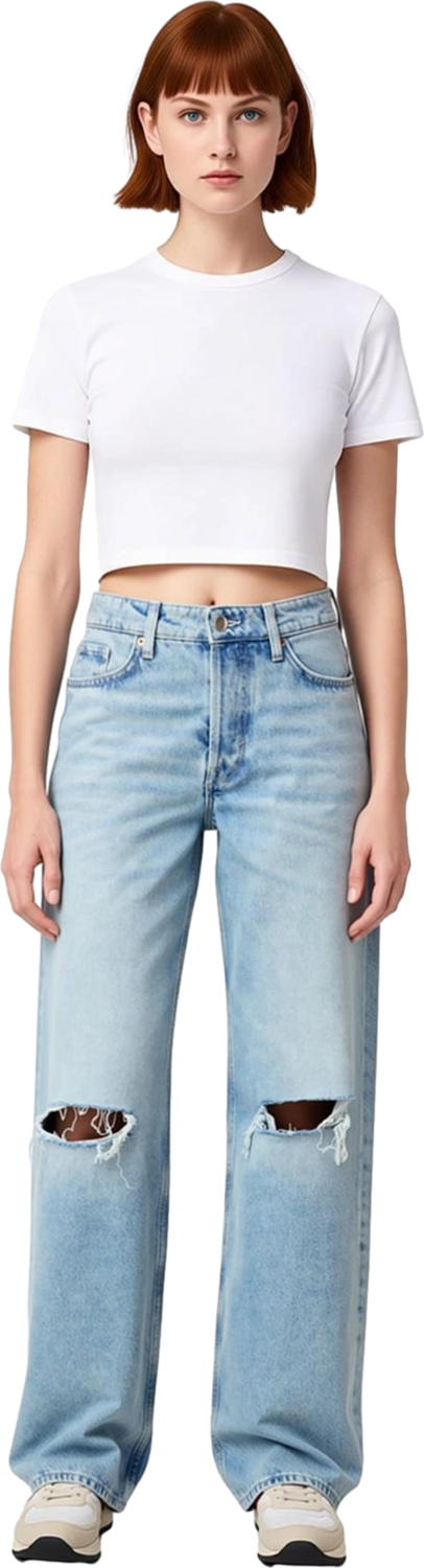 Kadın Açık Yırtık Detaylı Straight Kesim Jean Pantolon Fonksiyonel Dayanıklı Kaliteli Spor