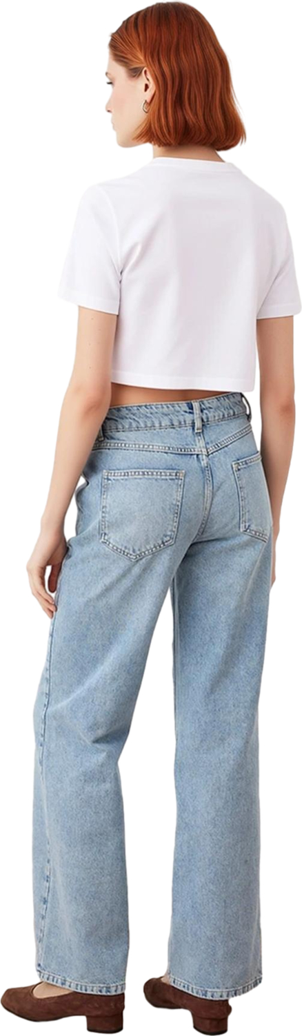 Kadın Açık Dikiş Detaylı Wide Leg Jean Fonksiyonel Dayanıklı Kaliteli Konforlu Estetik Şık