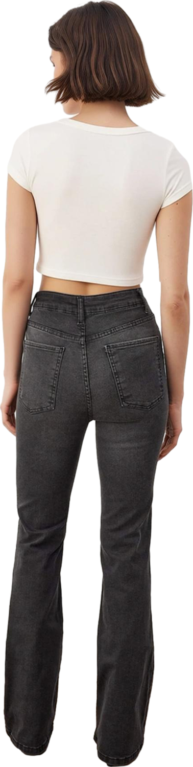 Kadın Yüksek Bel Flare Denim Pantolon Antrasit Fonksiyonel Dayanıklı Kaliteli Konforlu Şık