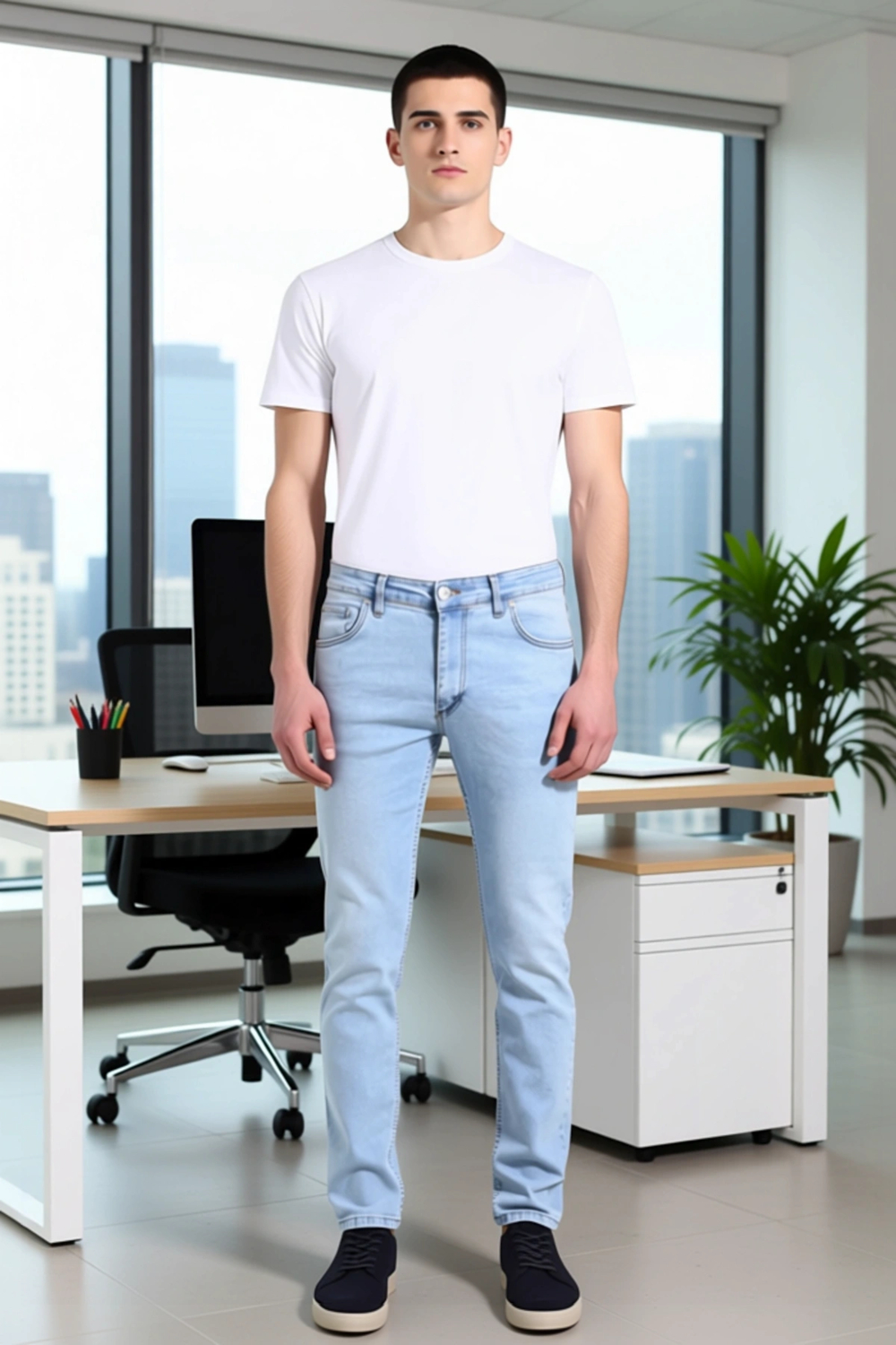 Erkek Açık Comfort Denim Dar Paça Pantolon Fonksiyonel Dayanıklı Kaliteli Konforlu Estetik
