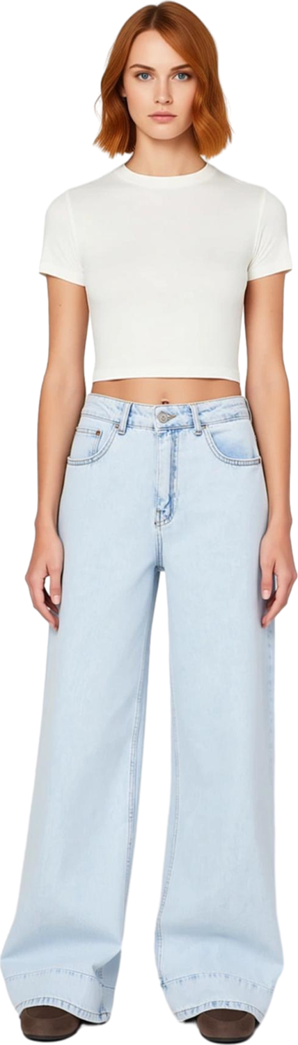 Kadın Açık Geniş Paça Dikişli Denim Pantolon Fonksiyonel Dayanıklı Kaliteli Konforlu Rahat