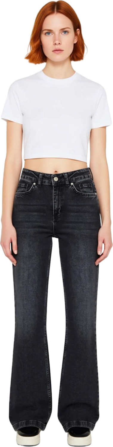 Kadın Yüksek Bel Geniş Paça Denim Pantolon Fonksiyonel Dayanıklı Kaliteli Konforlu Estetik