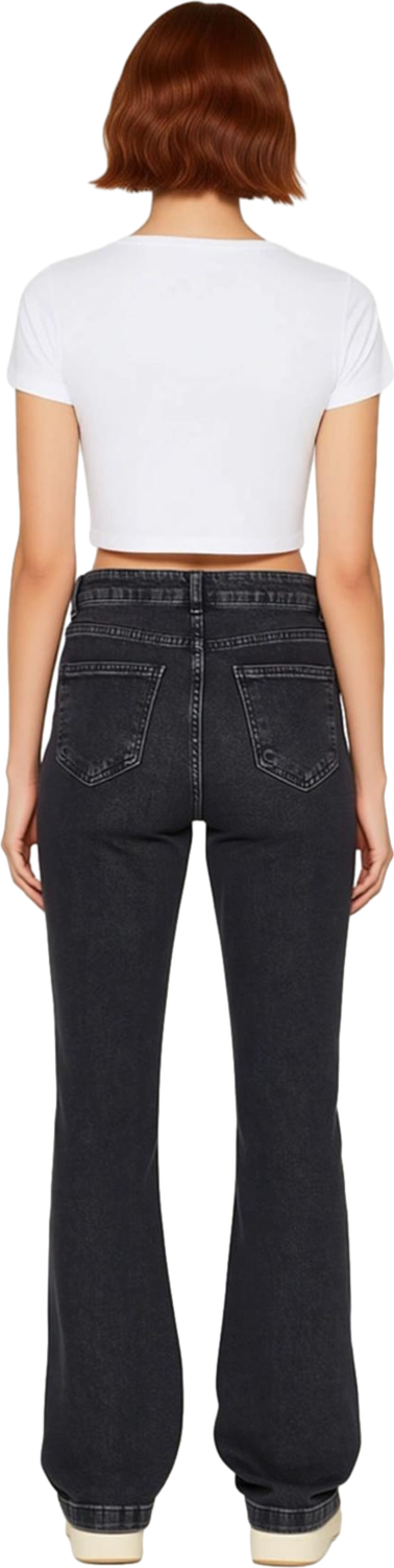 Kadın Yüksek Bel Geniş Paça Denim Pantolon Fonksiyonel Dayanıklı Kaliteli Konforlu Estetik