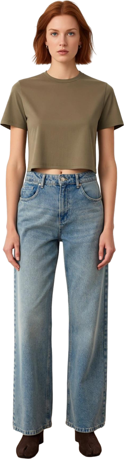 Kadın Yüksek Bel Geniş Paça Denim Pantolon Fonksiyonel Dayanıklı Kaliteli Konforlu Estetik