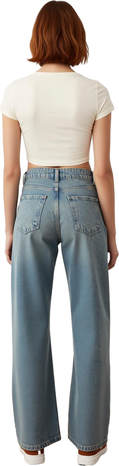 Kadın Yüksek Bel Geniş Paça Denim Pantolon Fonksiyonel Dayanıklı Kaliteli Konforlu Estetik