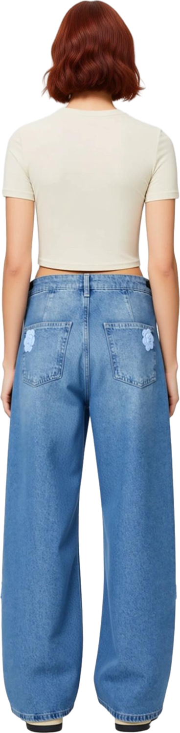 Feminine Wide Leg Jean Çiçek İşlemeli Fonksiyonel Dayanıklı Kaliteli Konforlu Estetik Spor